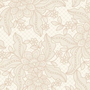 Floral Lace {Almond Latte on Off White} Medium Scale