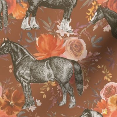 Horses on Copper Florals