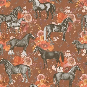 Horses on Copper Florals