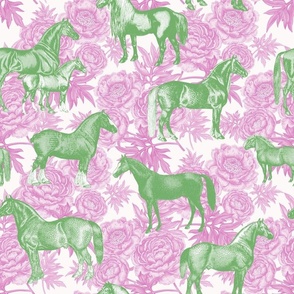 Green Horses on Pink Roses