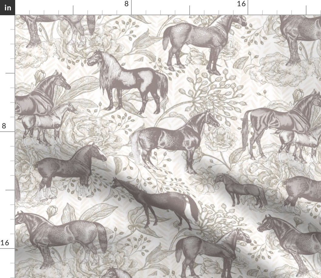 Muted horses and Roses in Beige