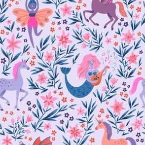 Fairy Folk Floral - lavender background