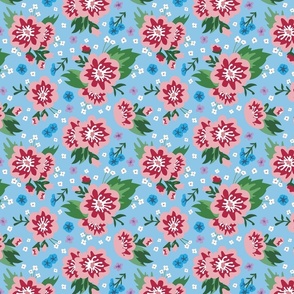 Cute Pink and Blue Flowers, Kids and Nursery Floral Fabric