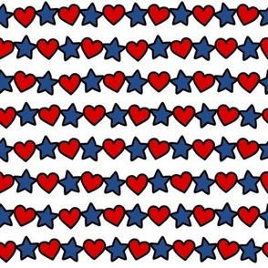 Line of Hearts & Stars: Red & Blue on White