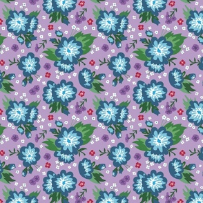 Cute Purple and Blue Flowers, Kids and Nursery Floral Fabric