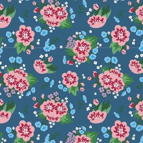 Cute Pink and Blue Flowers, Kids and Nursery Floral Fabric