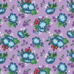 Cute Blue and Purple Flowers, Kids and Nursery Floral Fabric