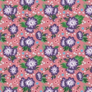 Cute Pink and Purple Flowers, Kids and Nursery Floral Fabric