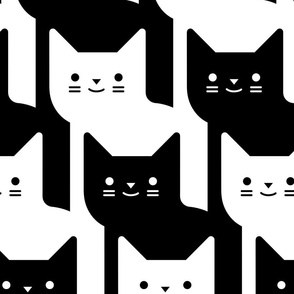 Catstooth- Houndstooth with Cats Jumbo- Black and White Geometric Cats- Cute Cat Fabric- Classic Modern Wallpaper- Extra Large Pied de Poule