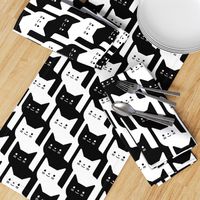 Catstooth- Houndstooth with Cats Large- Black and White Geometric Cats- Cute Cat Fabric- Classic Modern Wallpaper- Pied de Poule