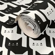 Catstooth- Houndstooth with Cats Large- Black and White Geometric Cats- Cute Cat Fabric- Classic Modern Wallpaper- Pied de Poule