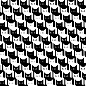Catstooth- Houndstooth with Cats Medium- Black and White Geometric Cats- Cute Cat Fabric- Classic Modern Wallpaper- Pied de Poule