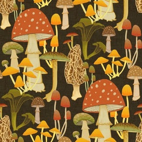 Vintage Mushrooms Black - Large Scale