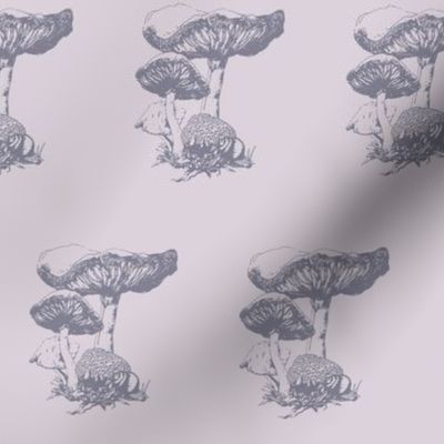 Mushrooms with Snail Vintage Drawing - Periwinkle