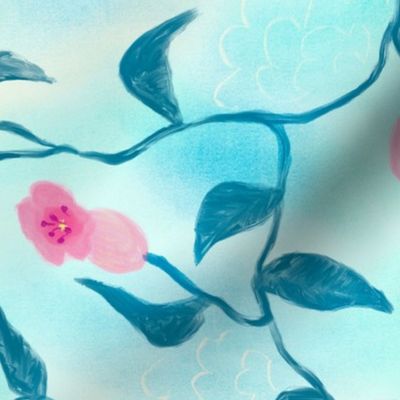 beautiful floral trailing on blue by rysunki_malunki