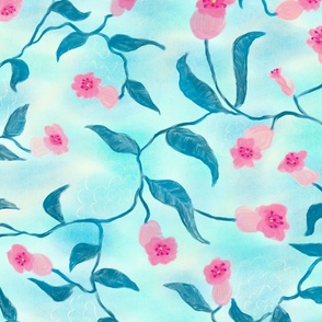beautiful floral trailing on blue by rysunki_malunki