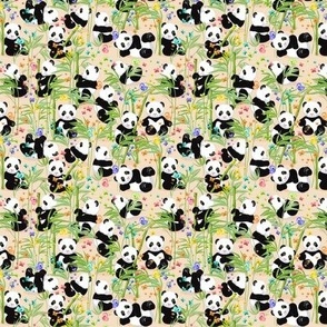 Small scale, Cheerful panda with bamboo, light orange background