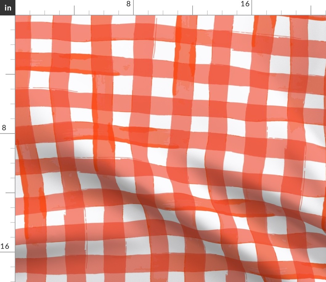 watercolour gingham in red wallpaper XL scale tablecloth check by Pippa Shaw