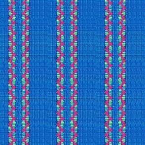blue knitted stripes with red and green