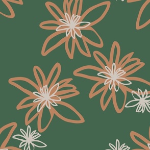 Spring in the air- flowers - orange, beige, green background - large