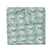 Vintage Equestrian Toile, Watery Green and Blue 