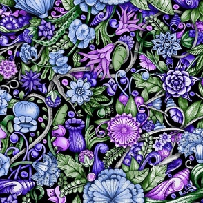 Vines and Flowers—purples on black