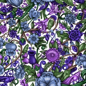 Vines and Flowers—purples on cream