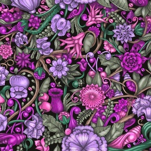 Vines and Flowers—purple and pink
