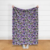 Large size, Cheerful panda with bamboo, bright purple background