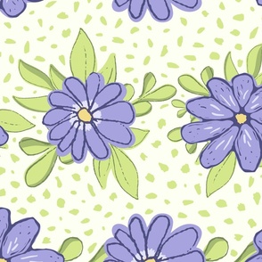 Large floral stripes of flowers and leaves in lilac and honeydew