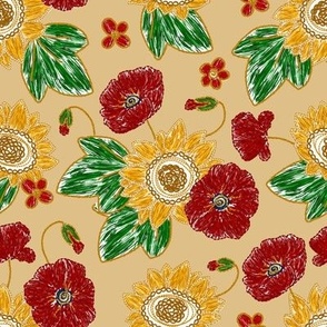 Ukrainian sunflower and poppy floral flower embroidery ethnic design