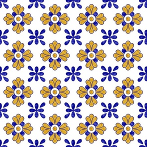 Orange and blue Azulejo tiles. Portuguese floral kitchen. 