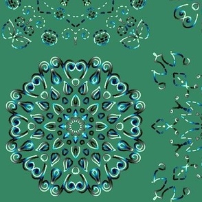 Kaleidoscope Cheater in Sage Green Turquoise and White