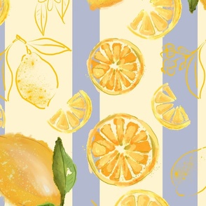 lemons on blue stripes - large scale