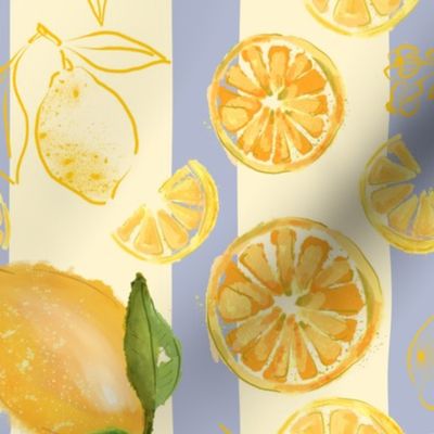 lemons on blue stripes - medium scale