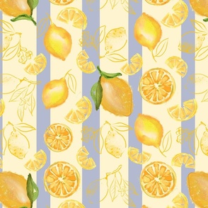 lemons on blue stripes - medium scale