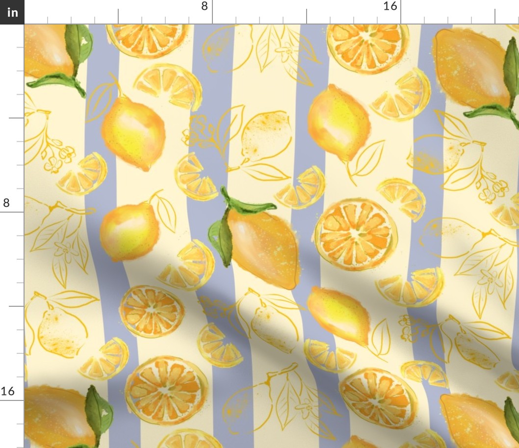 lemons on blue stripes - medium scale