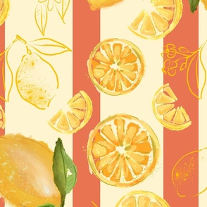 lemons on red stripes - large scale