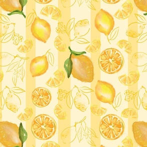 lemons on yellow stripes - medium scale