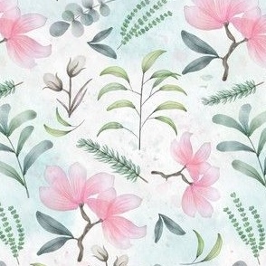 loose modern watercolor magnolia and herbs