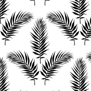 Palm leaves damask black