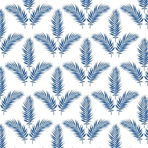 Palm leaves damask blue