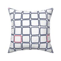 Soft Checks hand-drawn in midnight blue with red, 2” checks