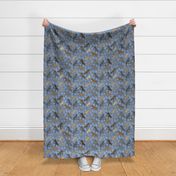 Trotting uncropped Cane Corso and paw prints - faux denim