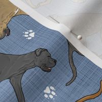 Trotting natural Cane Corso and paw prints - faux denim