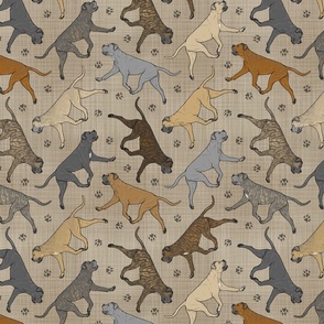 Trotting natural Cane Corso and paw prints - faux linen