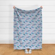 Cute whale, corals on blue