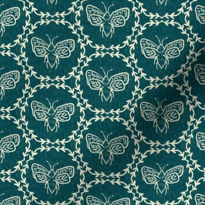 Small scale- Blockprint bees - jungle green  teal