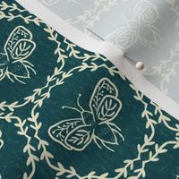 Small scale- Blockprint bees - jungle green  teal