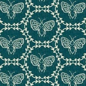 Small scale- Blockprint bees - jungle green  teal